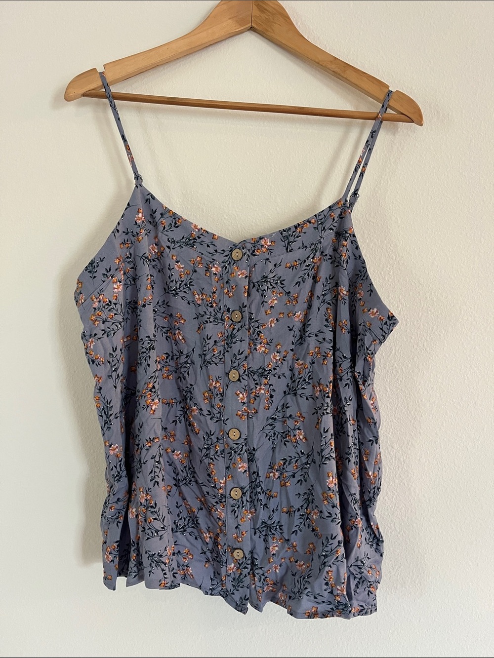 NWT PINK ROSE Blue Floral Button Front Tank Top